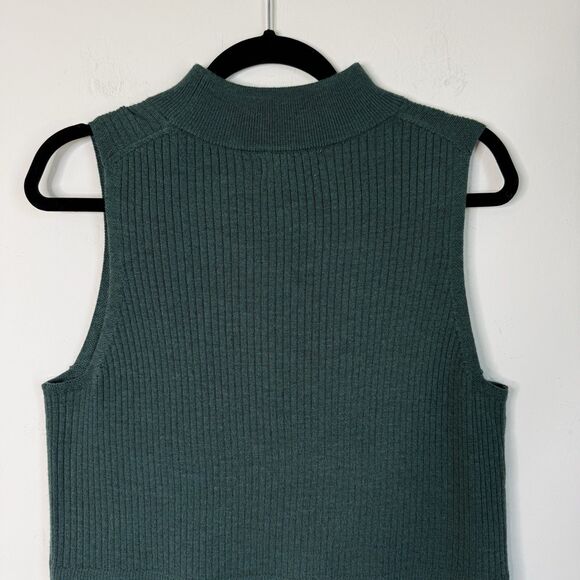 H by Halston LG Green 100% Merino Wool Mock Neck Knit Tank Preppy Quiet Luxury - Picture 6 of 11